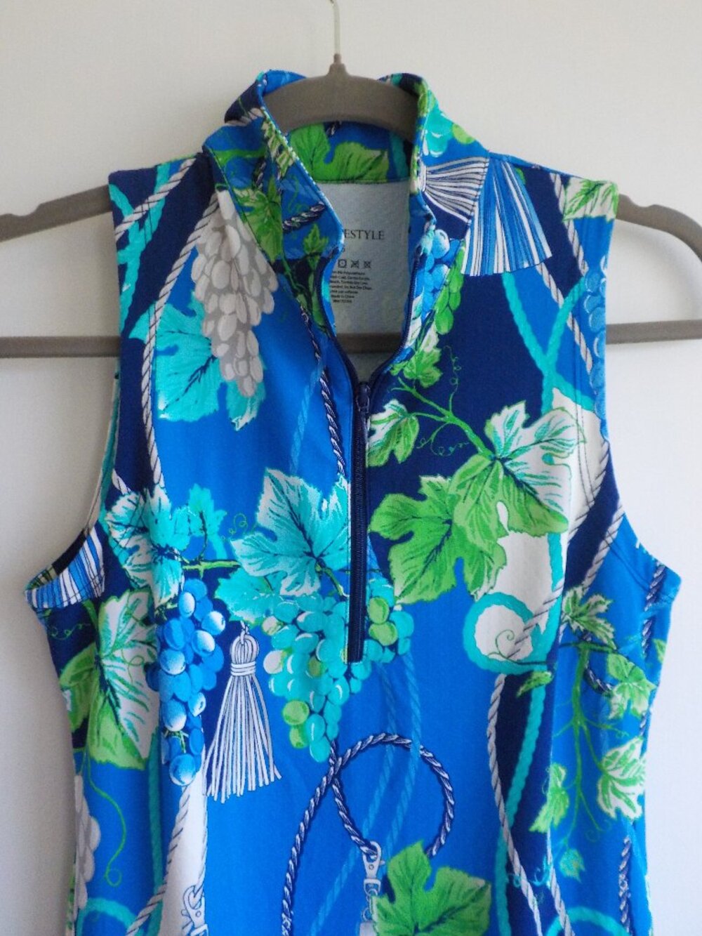 G Lifestyle Dress - X-Small -Sleeveless Blue/Green/White Tropical Pockets (2091) - Picture 3 of 5